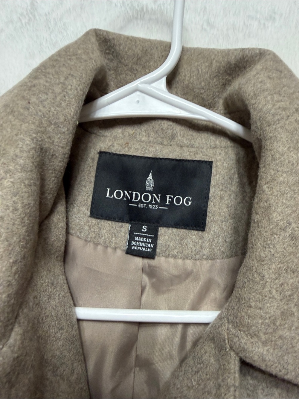 London Fog Taupe Wool-Blend Pea Coat with Olive-Striped Scarf - Picture 2 of 12
